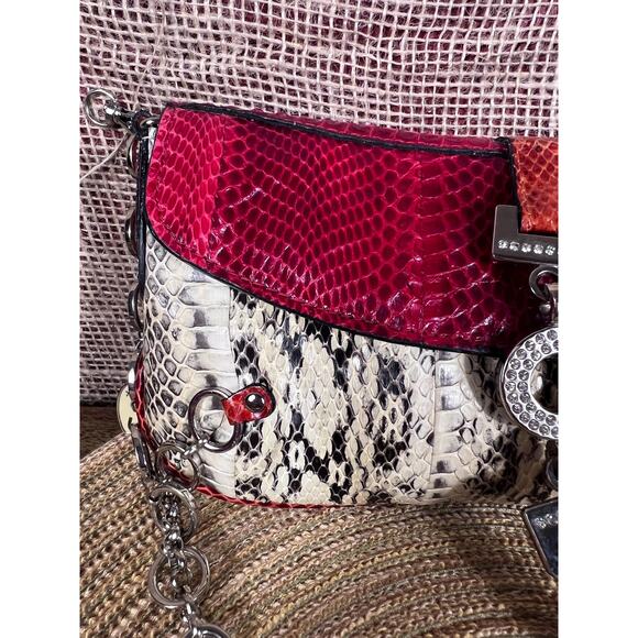 Tosca Blu Shoulder Saddle Bag – Snakeskin Leather Bag, Detachable Jeweled Chain- - Picture 9 of 16